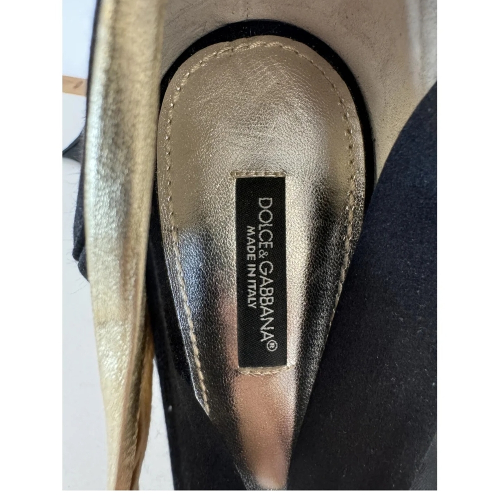 Dolce & Gabbana Black Wedges with Gold Trim Original Autentic no Box - Picture 3 of 7